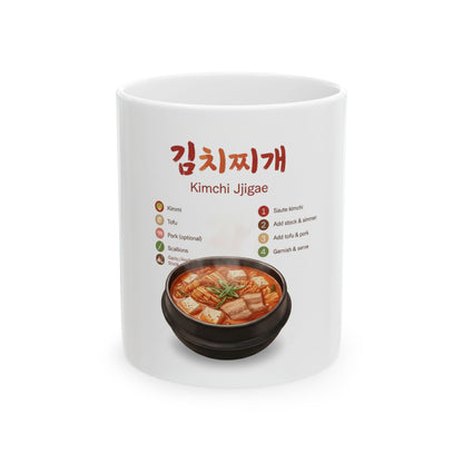 Kimchi Jjigae Recipe Ceramic Mug – Korean Stew Illustration Coffee Cup (11oz/15oz)