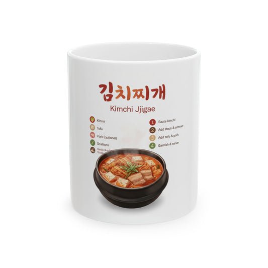 Kimchi Jjigae Recipe Ceramic Mug – Korean Stew Illustration Coffee Cup (11oz/15oz)